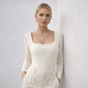 House of Harlow 1960 Ivory Sculpted Bodysuit Quiet Luxury XL